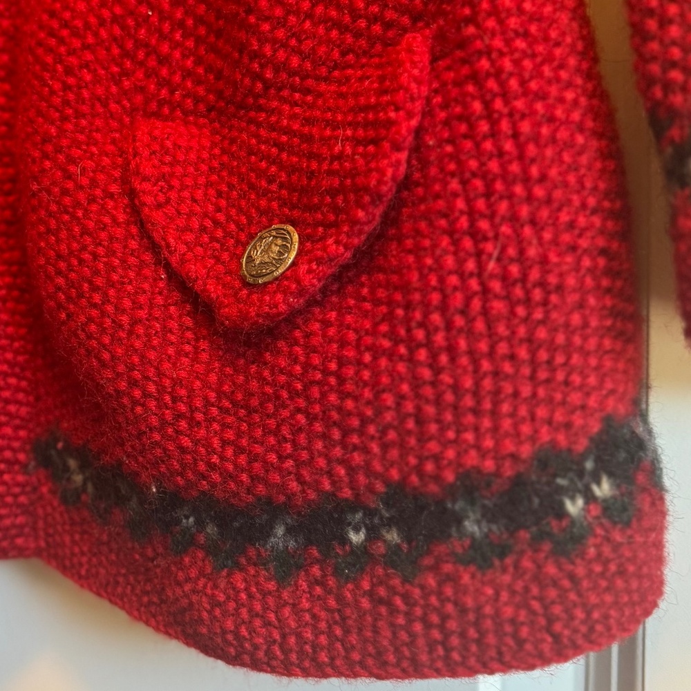 Ralph Lauren Sweater Cardigan 100%Wool Red Exclusive Hand Knit Fair Isle M - Picture 11 of 13